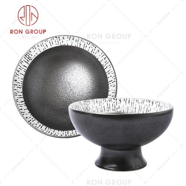Black large ceramic chinese soup bowls restaurant use unique soup bowl