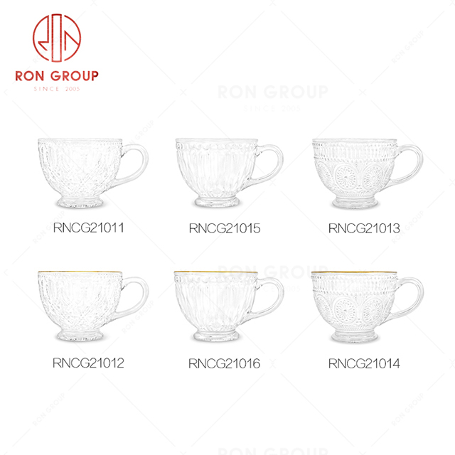 Elegant style anti scalding restaurant drink ware hotel afternoon tea coffee milk flower tea glass with handle