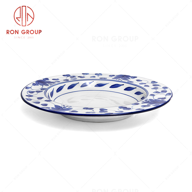 RonGroup New Color Rattan Flower Chip Proof Porcelain  Collection - Ceramic Dinnerware Broadside Round Meal Plate