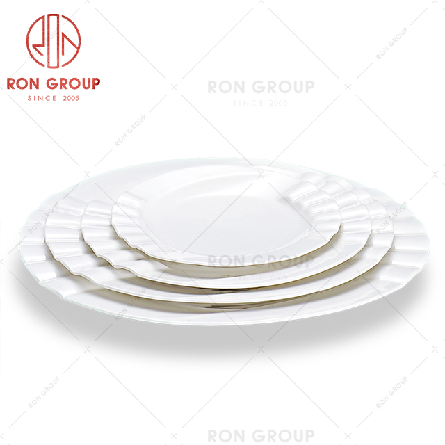 White elegant style restaurant pattern edge design tableware hotel noodles fried dishes plate