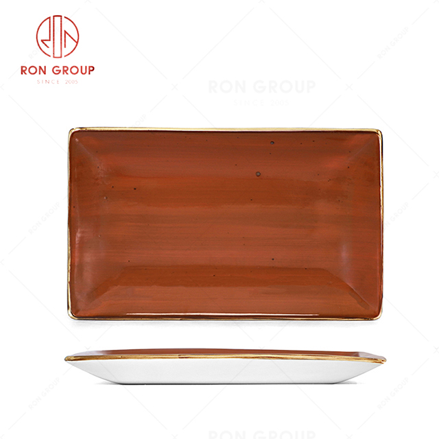 RN0037P03434-40 Wholesale Chip Proof Porcelain Tomato Jam Series Rectangular Plate