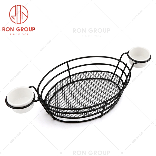 Hotel creative tableware restaurant afternoon tea stainless steel black double sauce bowl egg-shape bread basket