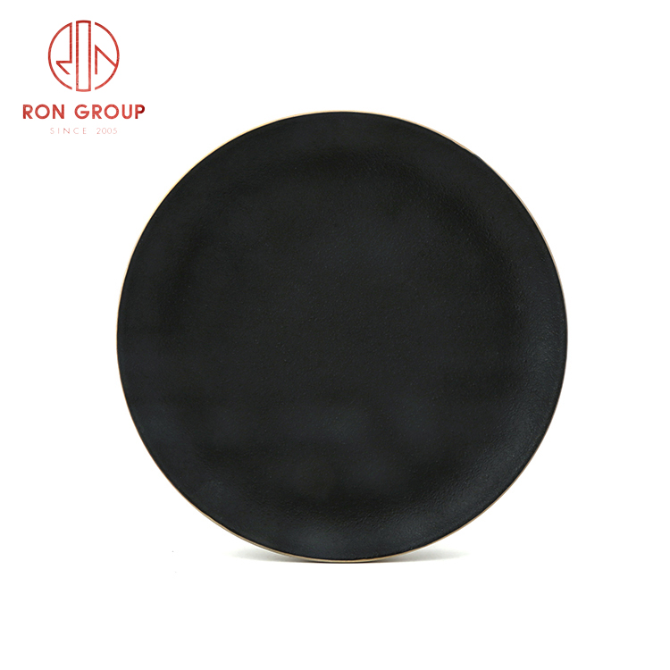 Wholesale manufacturer frosted black ceramic shallow plate restaurant hotel supplies dinnerware set