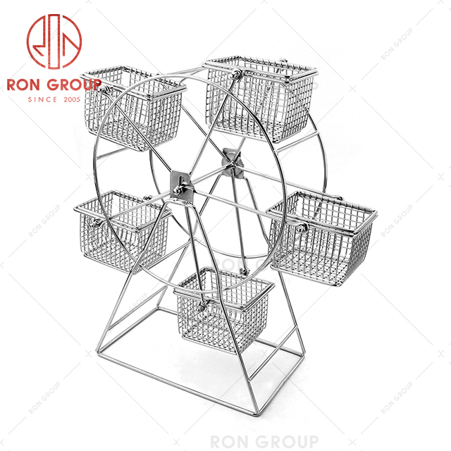 Durable stainless steel restaurant kitchen utensils five baskets ferris wheel dessert fried display rack