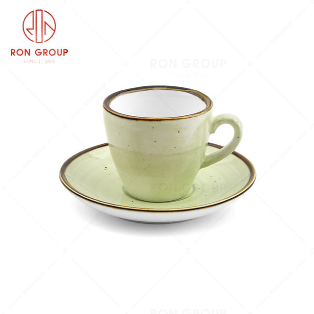 RonGroup New Color Apple Green Chip Proof Porcelain  Collection - Ceramic Drinkware Coffee Cup and Saucer  