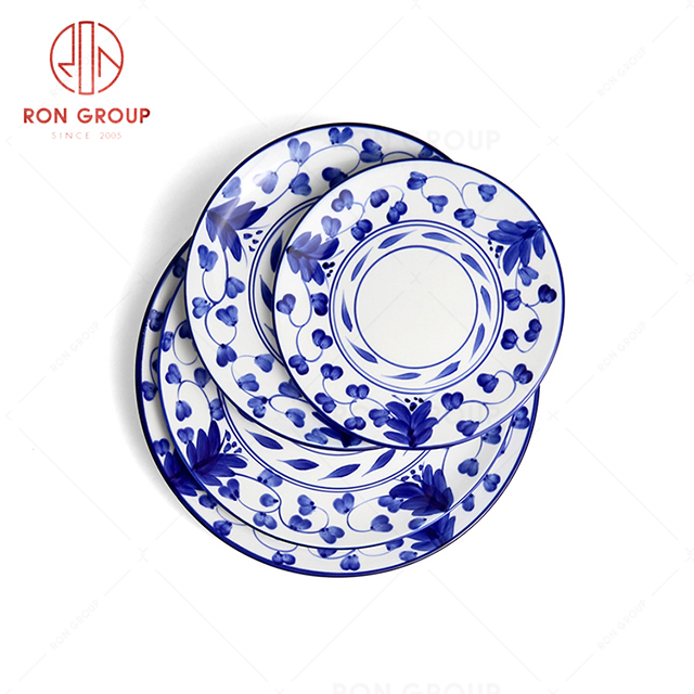 RonGroup New Color Rattan Flower Chip Proof Porcelain  Collection - Ceramic Dinnerware Shallow Round Plate 