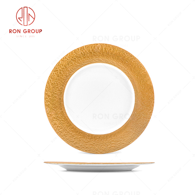 RN0660P00024 Wholesale Unique Design Gilded Splendor Porcelain Stone Pattern Round Plate