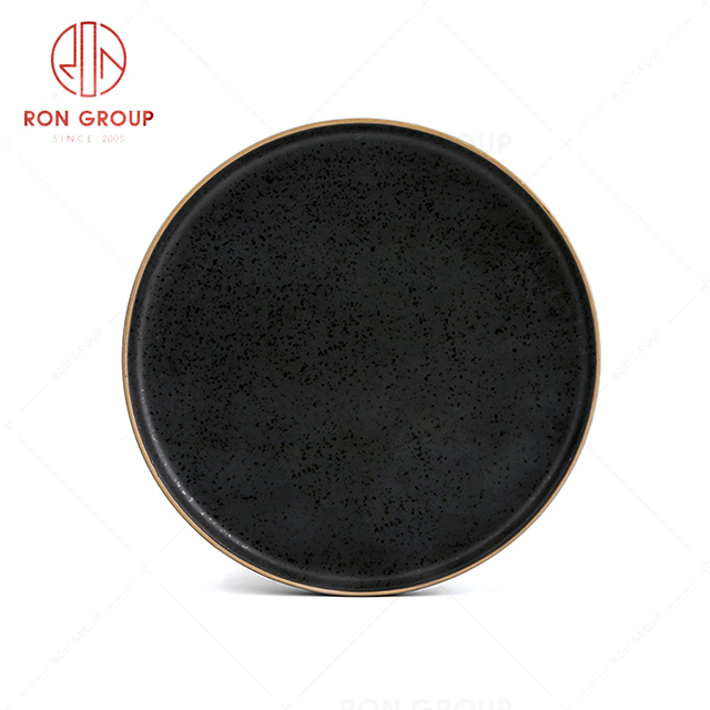 Wholesale supply  classic black restaurant tableware shallow round plate