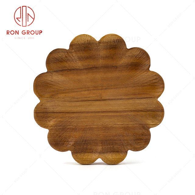 Lovely style special petal shape restaurant tableware hotel dessert candy fruit wooden plate