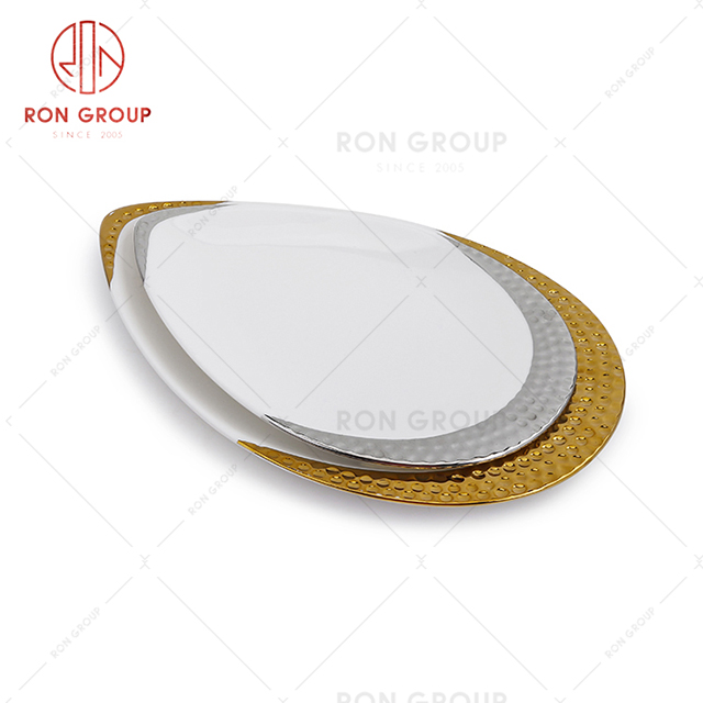 Hot selling high-end hotel dinnerware restaurant light luxury style oval drip plate