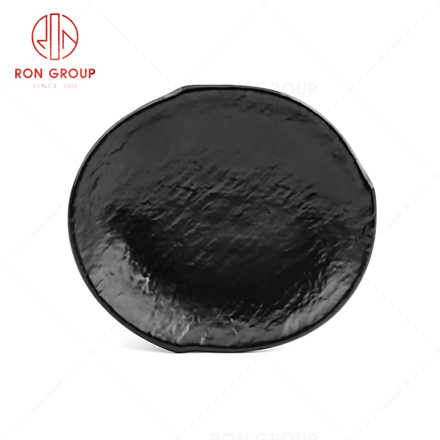 Hotel restaurant banquet black tableware round flat dinner serving oval plate