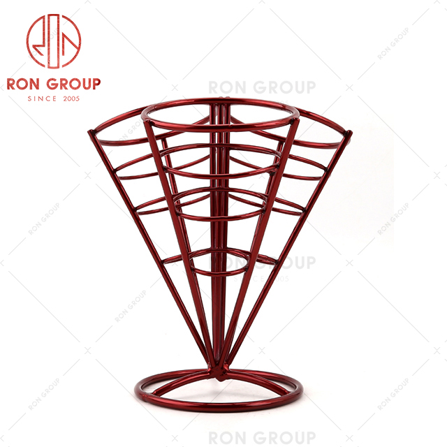 Stainless steel restaurant dining utensils red black three chips shelf cone snack stand