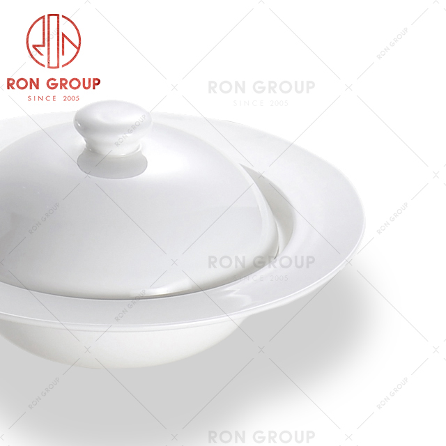 Simple style white western restaurant tableware hotel banquet dish hat-shape bowl with cover
