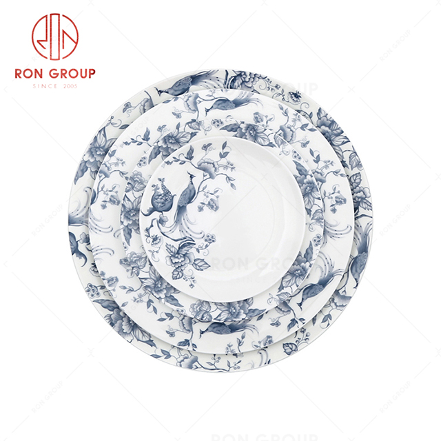 Chinese style flower bird pattern trendy restaurant high-quality ceramic round plate