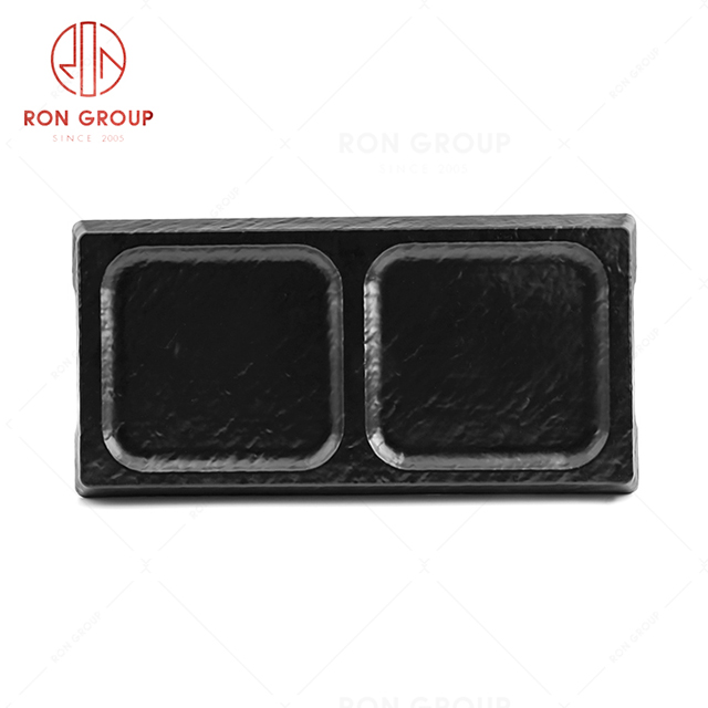 Green material restaurant tableware hotel black two lattices plate