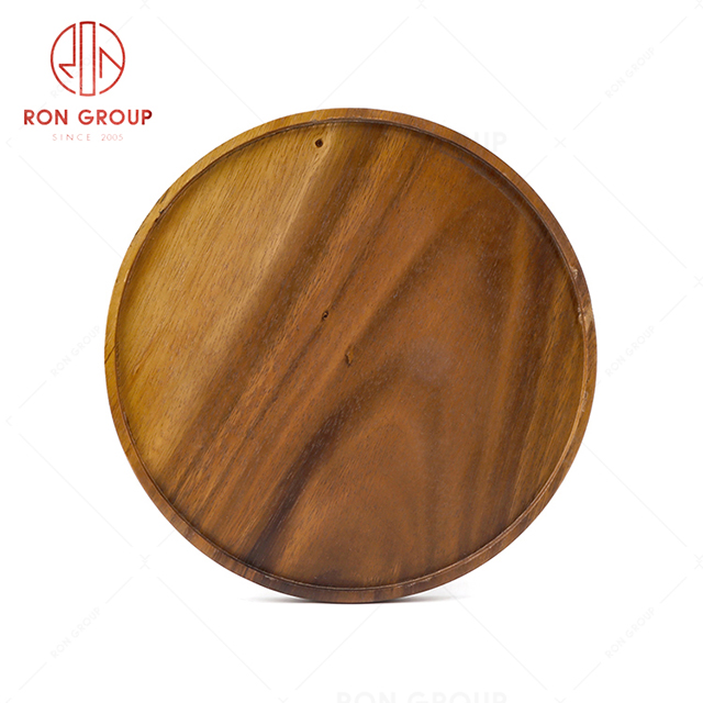 Popular wooden restaurant tableware durable hotel dinnerware round steak salad plate