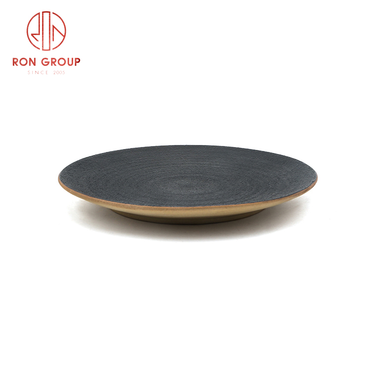 New arrived frosted black ceramic water wave flat plate restaurant hotel supplies dinnerware set