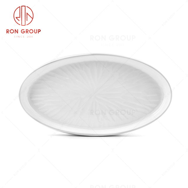Thick edge easily clean restaurant tableware hotel banquet ceramic dinnerware lotus oval plate