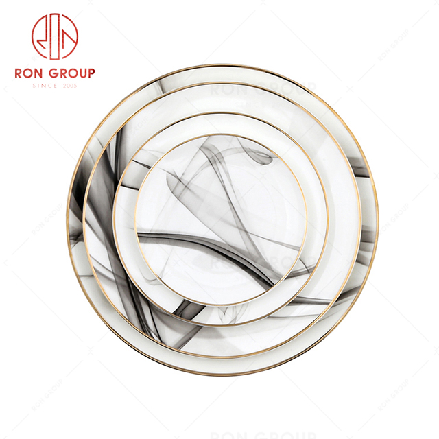 Black ribbon design white phnom penh restaurant tableware high-end hotel dinner service plate