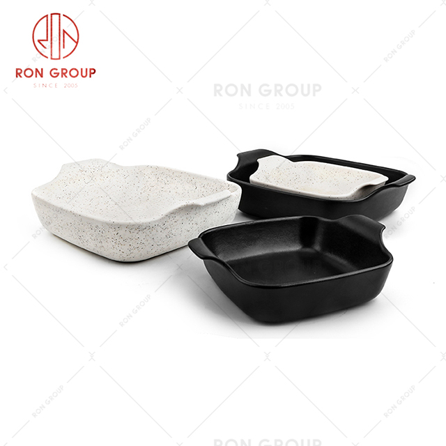Restaurant commemorative tableware hotel holiday dinner square baking pan with ears