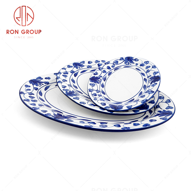 RonGroup New Color Rattan Flower Chip Proof Porcelain  Collection - Ceramic Dinnerware Fish Plate