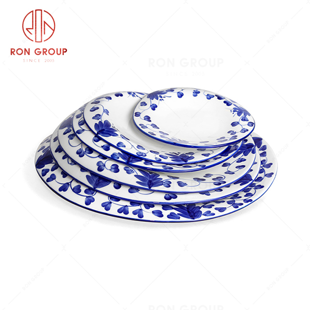 RonGroup New Color Rattan Flower Chip Proof Porcelain  Collection - Ceramic Dinnerware Odd Shallow   Plate 