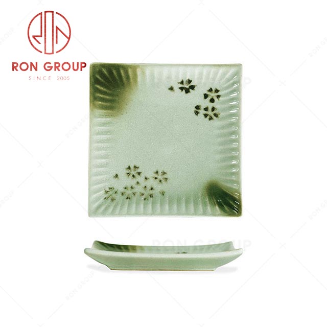 RN0039P02592 Hot Sale Classic Japanese Style  Sakura Green Porcelain Square Plate