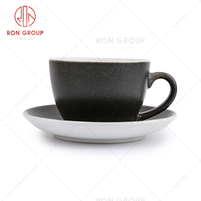 Household classic black and white matching cup set cafe restaurant tea coffee cup with plate