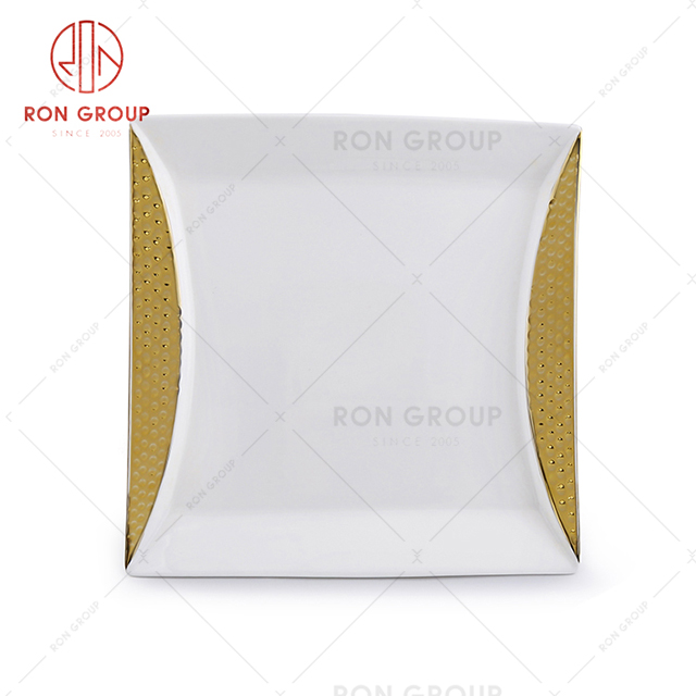 Symmetrical gold plating design restaurant creative tableware hotel banquet sauce plate