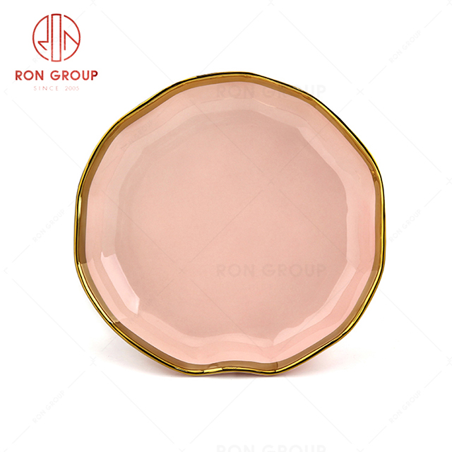 Golden edge shiny hotel dinner tableware high-end western restaurant soup plate