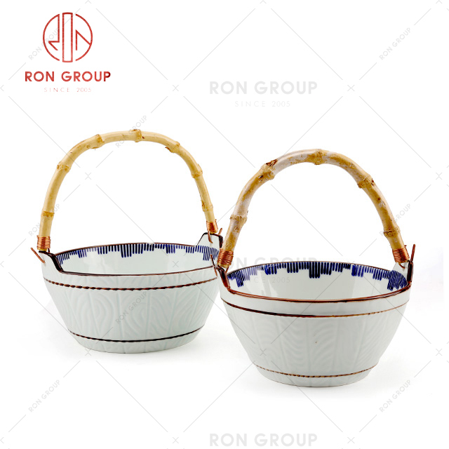 Trendy design removable restaurant tableware with handle Hotel creative large capacity bowl