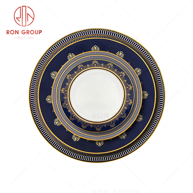 Vintage style restaurant tableware hotel banquet quality dinnerware round plate