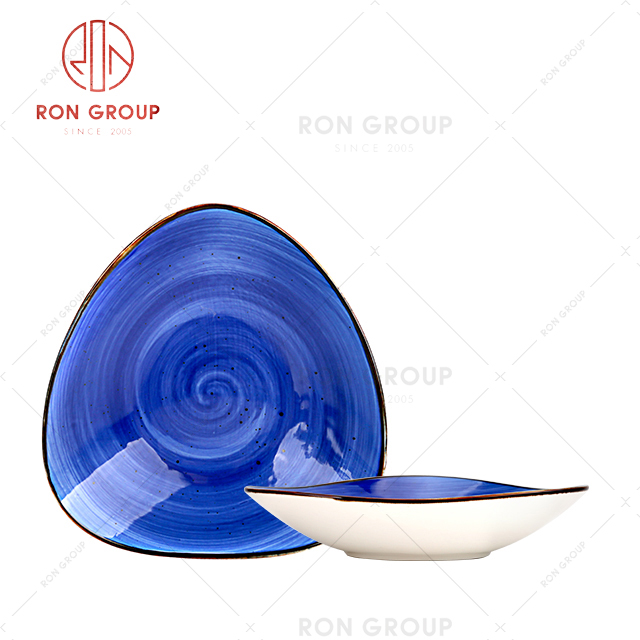 high quality chip proof resistant blue color ceramic tableware set dinnerware ceramic deep plate