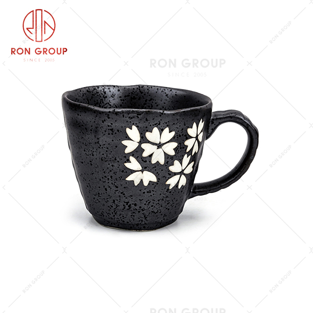 Cherry blossom pattern design portable anti scalding ceramic coffee tea cup with handle