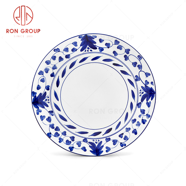 RonGroup New Color Rattan Flower Chip Proof Porcelain  Collection - Ceramic Dinnerware Pizza Plate