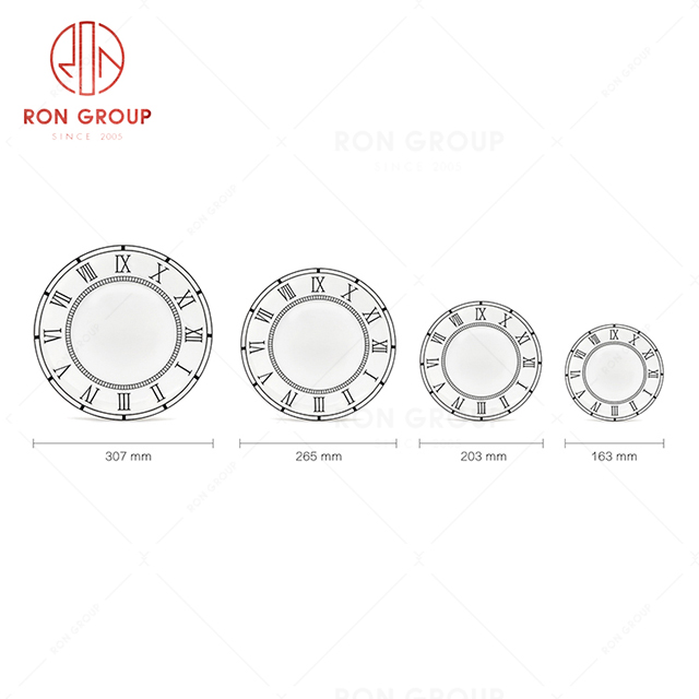 Roman digital design elegant style hotel dinnerware black white restaurant tableware round plate