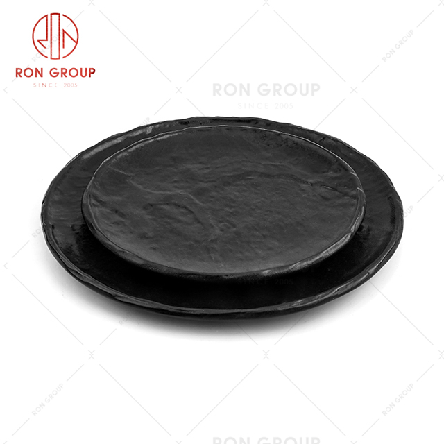 Creative white dot pattern design restaurant tableware hotel black dinnerware frosted plate