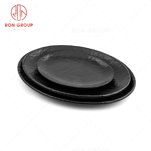 Wholesale western style durable frosted black restaurant tableware oval plate 
