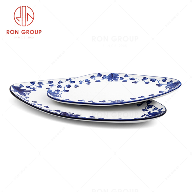 RonGroup New Color Rattan Flower Chip Proof Porcelain  Collection - Ceramic Dinnerware Triangular Narrow Plate