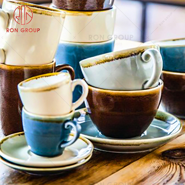Colored glaze ceramic coffee cup set European pure color coffee milk tea custom coffee cup
