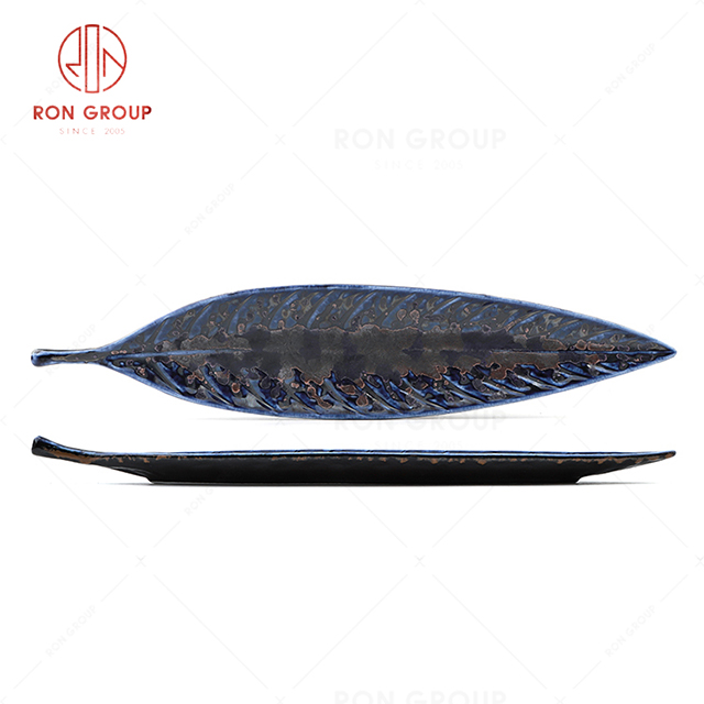 RN0660P00380 Hot Selling High Quality Blue Agate Series Ceramic Leaf Plate