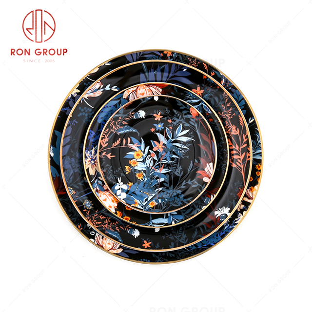 Eye catching pattern design hotel dinnerware rich color high-end restaurant service plate