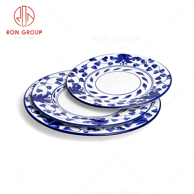 RonGroup New Color Rattan Flower Chip Proof Porcelain  Collection - Ceramic Dinnerware Flat Round Plate 
