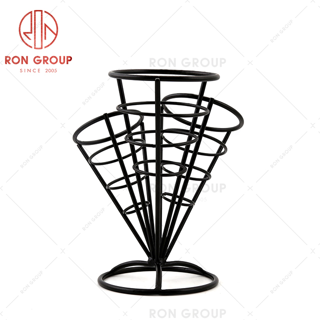 Three grid stainless steel restaurant tableware black matte shelf conical snack stand