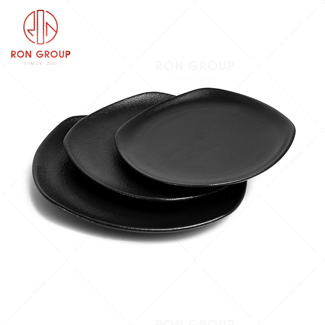 RonGroup New Color Matte Black Chip Proof Porcelain  Collection - Ceramic Dinnerware Shallow Square  Plate 