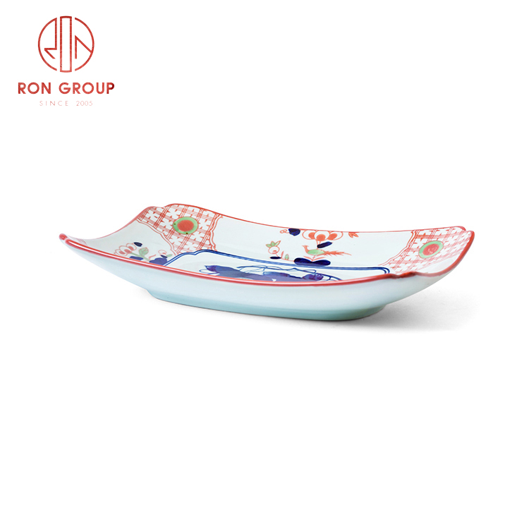 Popular Asian style porcelain dinnerware set restaurant hotel supplies porcelain rectangular plate