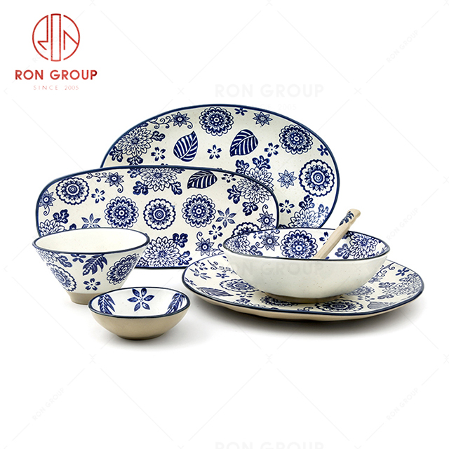 American style vintage hand-painted ceramic tableware, dinner plate, western restaurant household oval plate, soup bowl