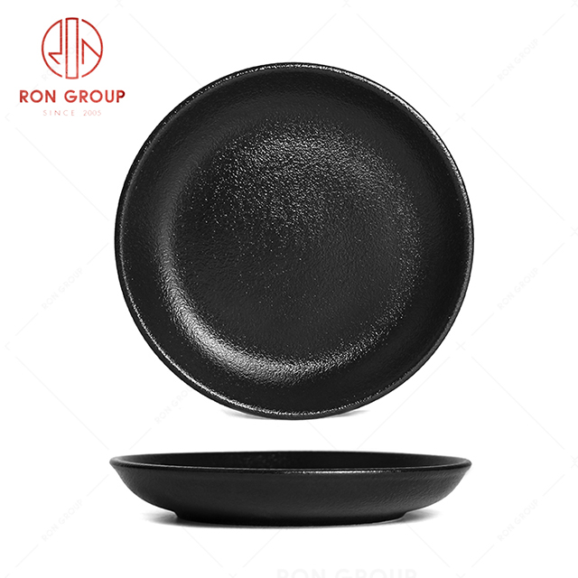 RonGroup New Color Matte Black Chip Proof Porcelain  Collection - Ceramic Dinnerware Round Meal Plate 