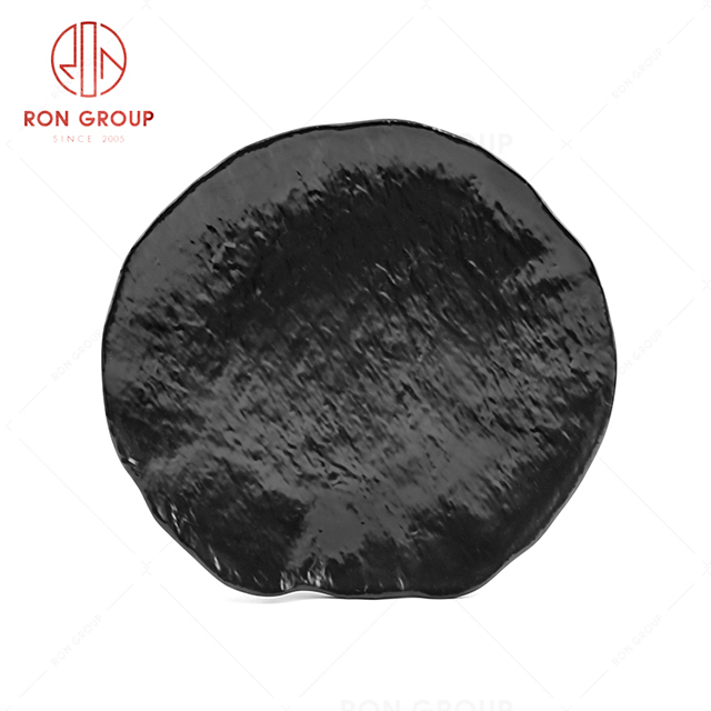Hotel quality tableware restaurant matte irregular black round plate
