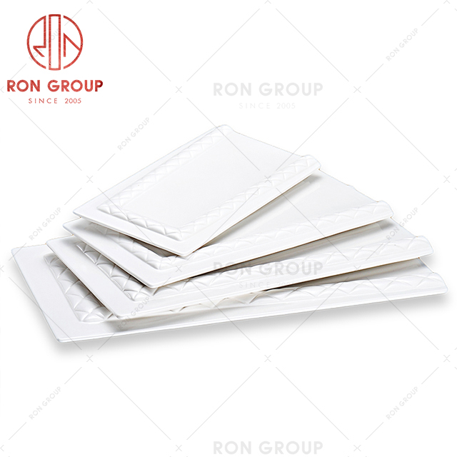 Family gathering restaurant creative design rectangular relief pattern white snack noodles salad plate